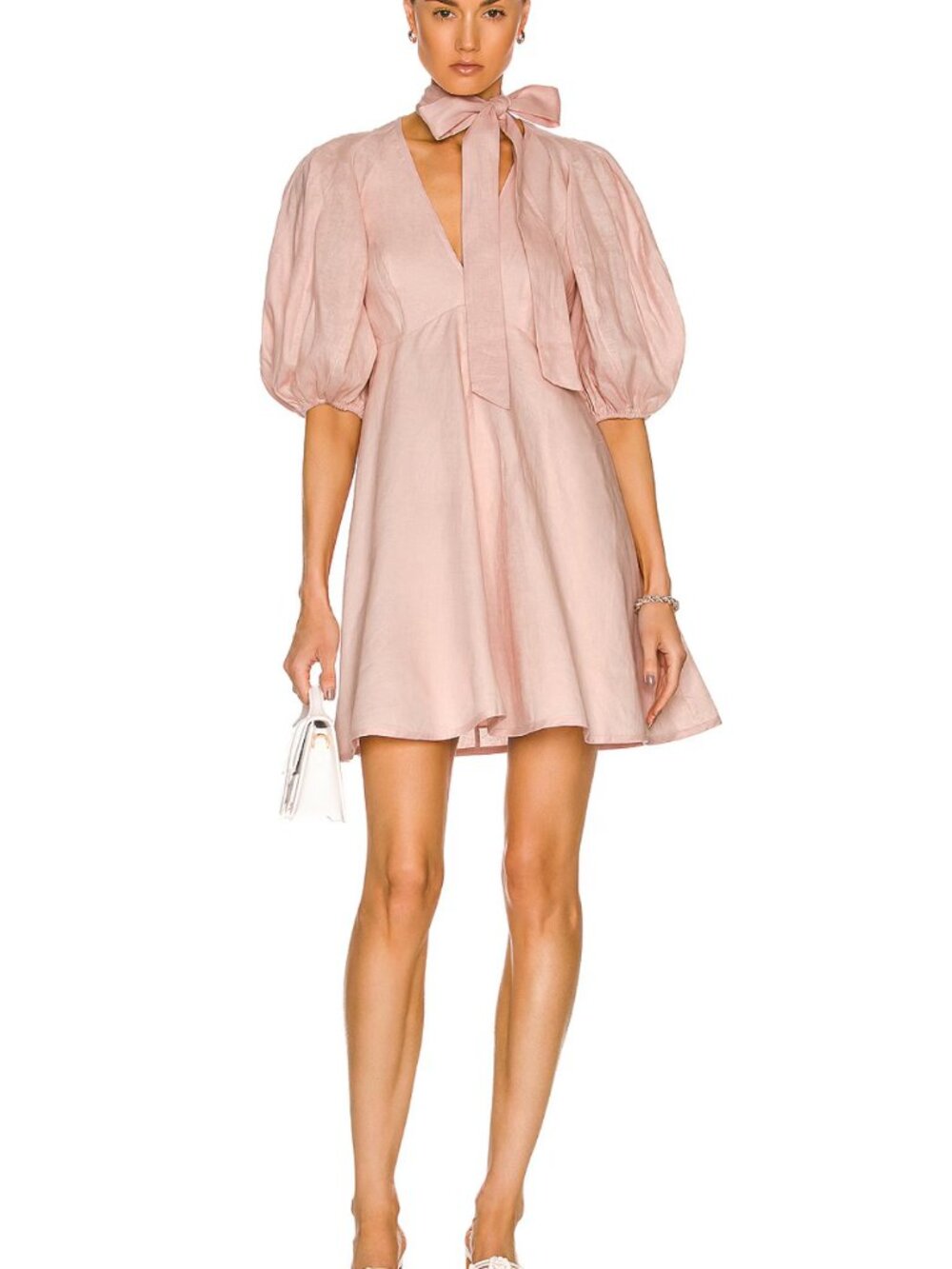 NWOT Zimmermann Dancer Day Mini Dress Pink Linen Puff Sleeve Size 1